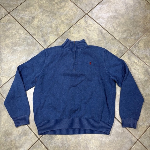 Polo Ralph Lauren Other - VINTAGE Polo Ralph Lauren Knit Sweater Adult XXL Blue Red Pony 1/4 Zip 90s VTG